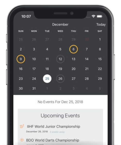 sports calendar screenshot